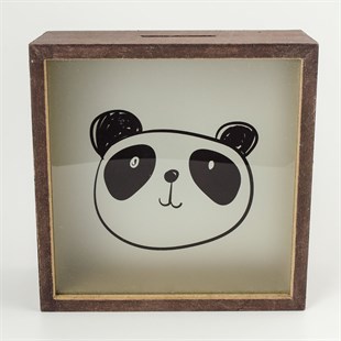 Çizim Panda Ahşap ve Cam Tasarımlı Kumbara
