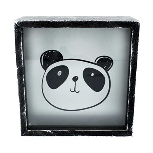 Çizim Panda Renkli Ahşap ve Cam Tasarımlı Kumbara