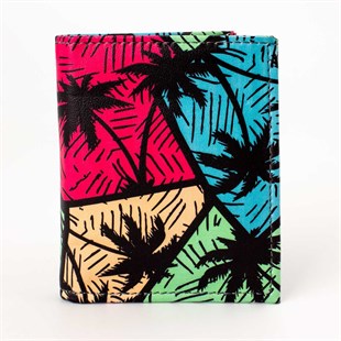 Palmiye Desenli Renkli Deri Kartlık