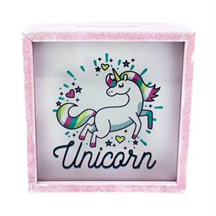 Unicorn Renkli Ahşap ve Cam Tasarımlı Kumbara